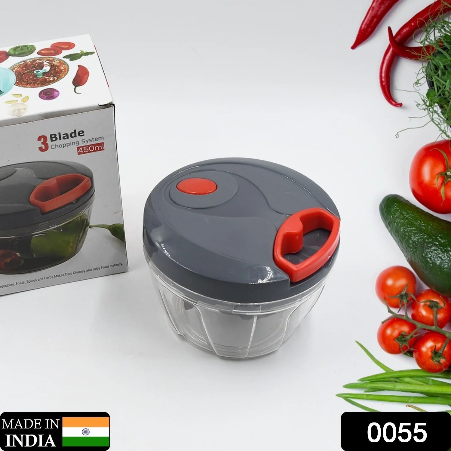 0055 Plastic Mini Handy and Compact Chopper With 3 Blades for Chopping Vegetables and Fruits for Your Kitchen 0055 Plastic Mini Handy and Compact Chopper With 3 Blades for Chopping Vegetables and Fruits for Your Kitchen